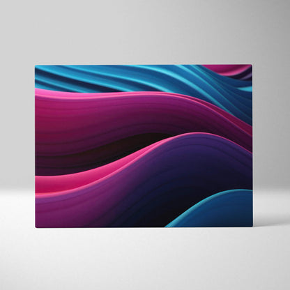 Abstract digital canvas art featuring flowing curved waves in vibrant shades of blue, purple, and pink against a light gray.