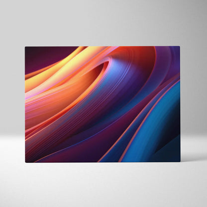 Vibrant abstract digital canvas art with flowing red, orange, purple, and blue waves, modern wall art.
