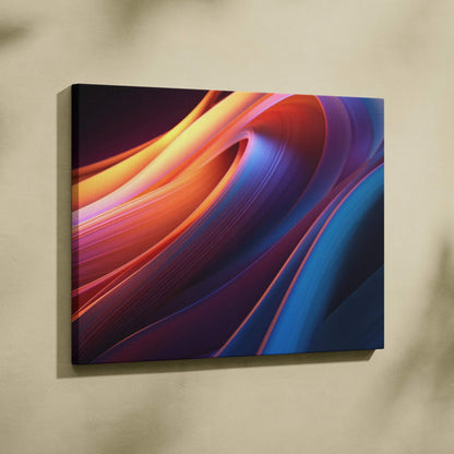 Vibrant abstract digital canvas art with flowing red, orange, and blue waves and smooth gradient transitions.