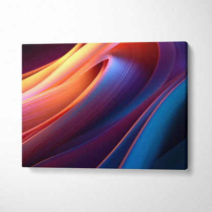 Vibrant modern abstract digital canvas art with flowing orange, purple, and blue curves on wall art canvas.