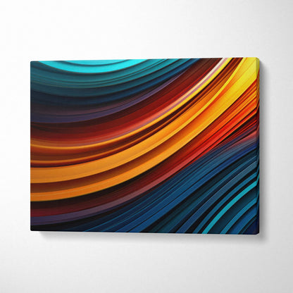 Abstract digital art canvas wall art with flowing waves in vibrant blue, orange, and red tones.