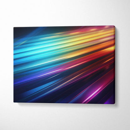 Abstract digital art canvas wall decor with vibrant diagonal streaks in blue, orange, red, and purple tones.