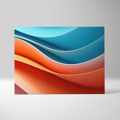 Canvas wall art featuring smooth, flowing abstract waves in vibrant blue, teal, orange, and red tones.