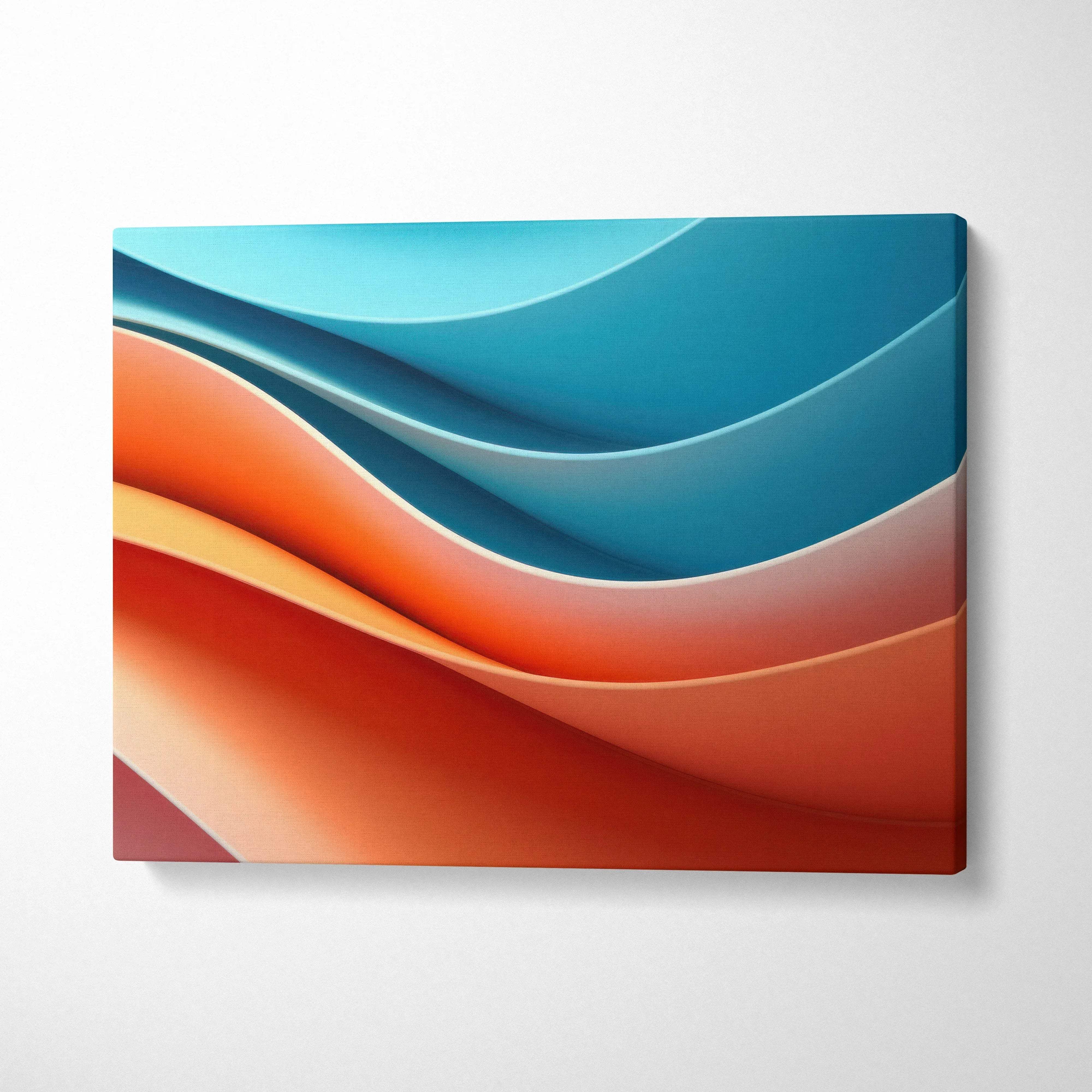 Abstract vibrant digital art canvas with flowing blue and orange wave patterns, modern wall art.