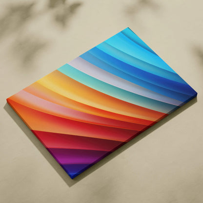 Colorful abstract digital art on a rectangular canvas with smooth gradient waves from warm reds to cool blues.