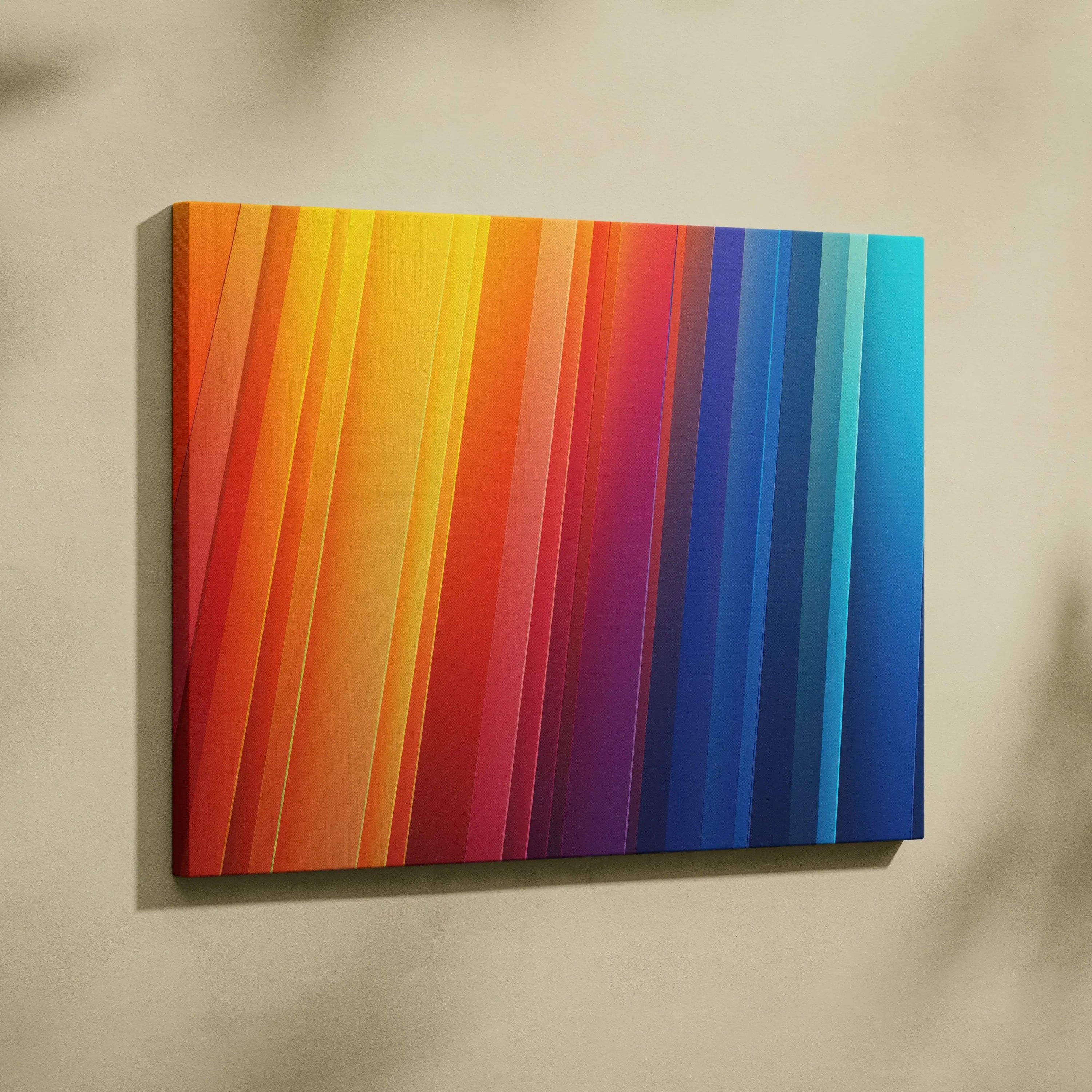 Abstract digital art canvas wall art with vertical gradient stripes in warm to cool tones.