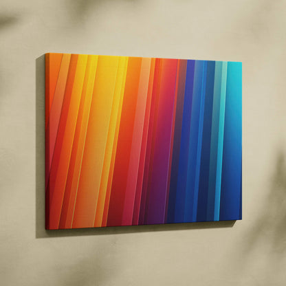 Abstract digital art canvas wall art with vertical gradient stripes in warm to cool tones.