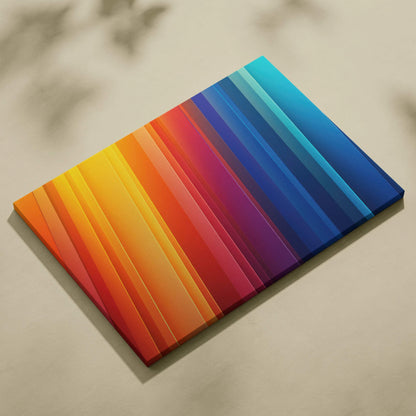Abstract digital art canvas with vibrant gradient stripes in warm orange to cool blue tones, modern wall art.