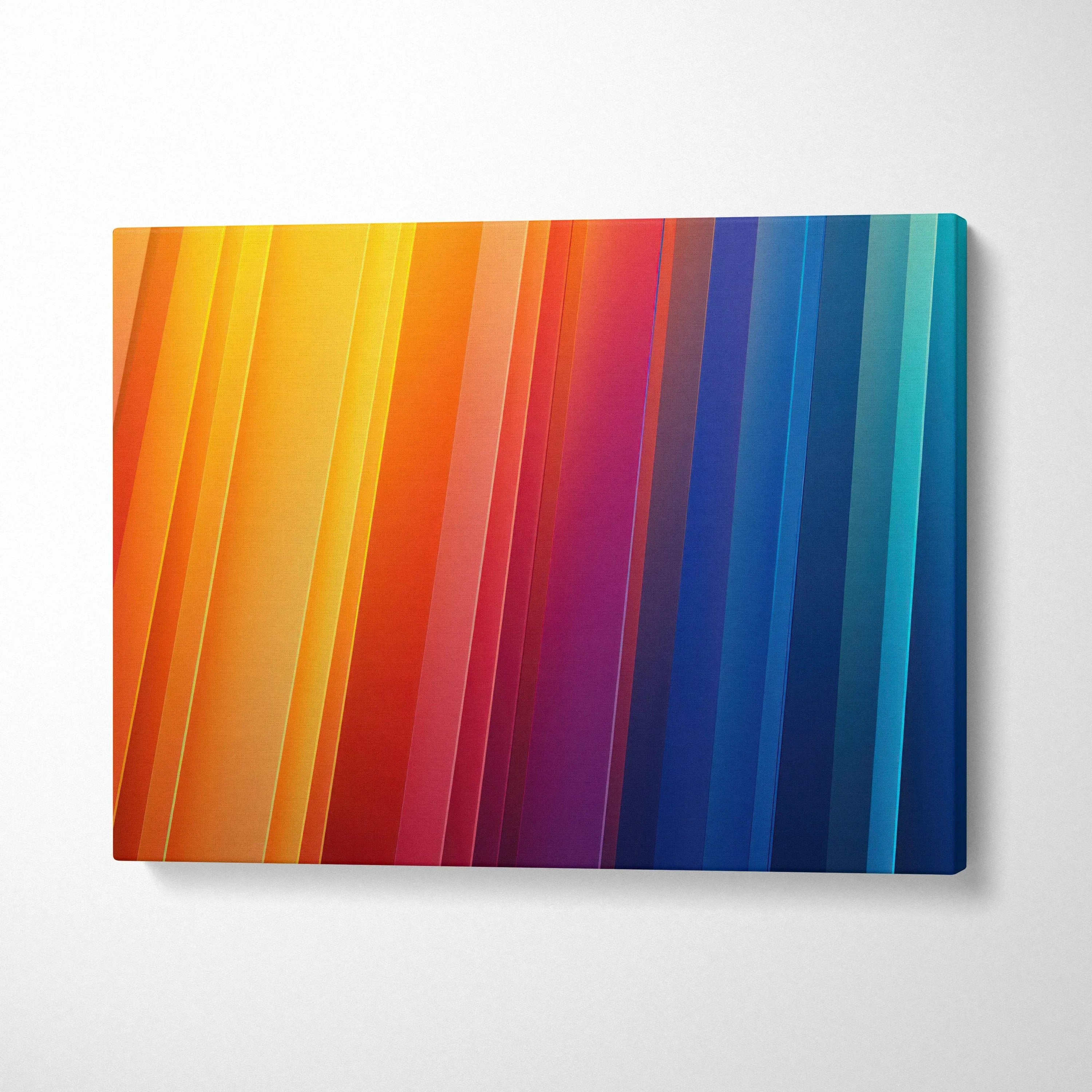 Abstract digital art canvas wall art with vertical gradient stripes in warm and cool tones.