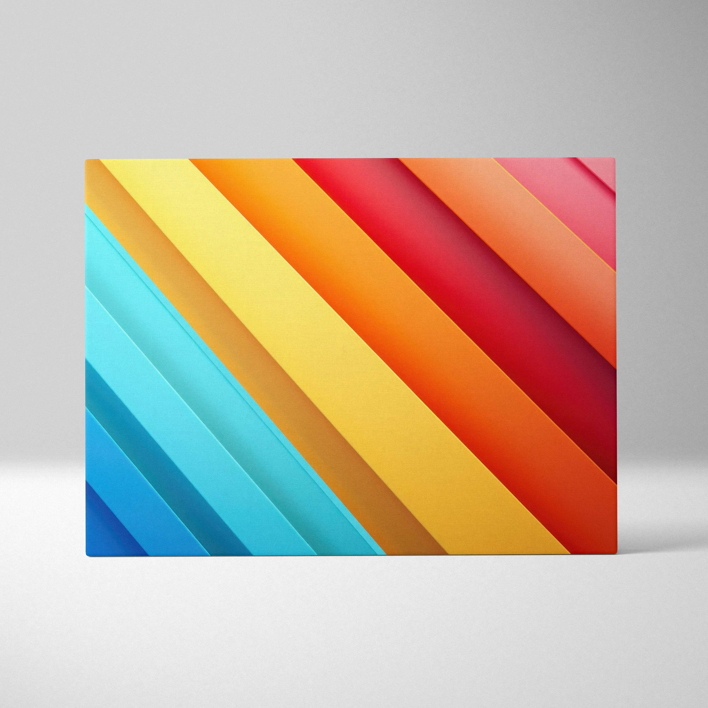 Colorful abstract digital canvas art with diagonal stripes in blue, yellow, orange, and red tones.