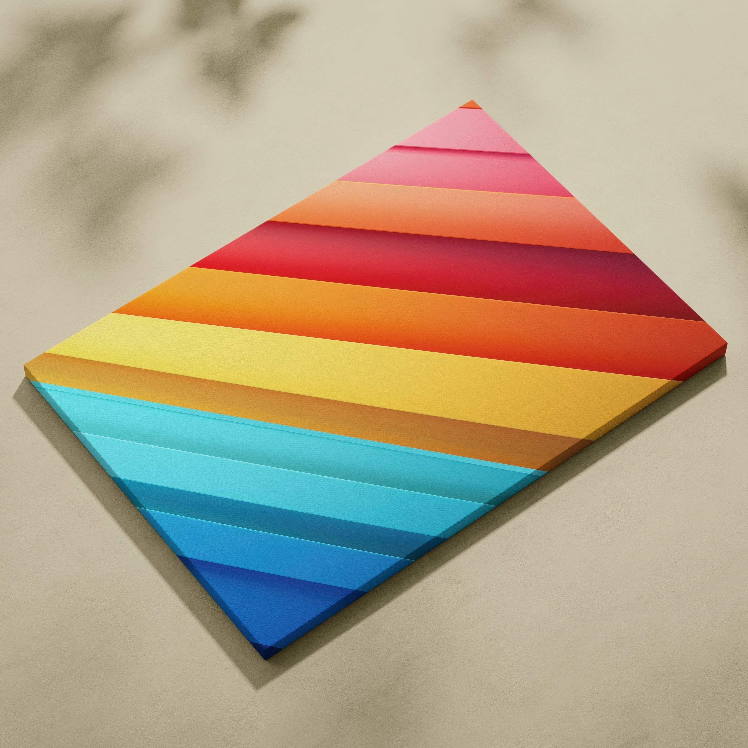 Modern abstract canvas art with diagonal gradient stripes in shades of blue, yellow, orange, and red.