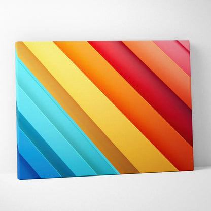 Abstract digital canvas art with vibrant diagonal stripes in blue, yellow, orange, and red tones.