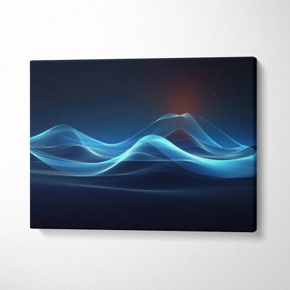 Abstract blue wave digital design on dark background canvas wall art print.