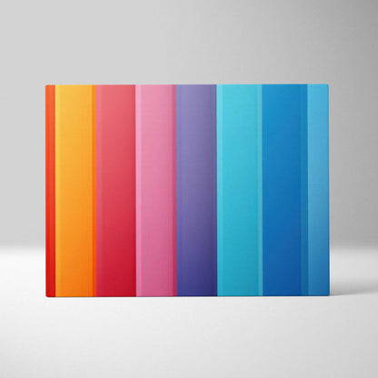 Bright vertical stripes canvas wall art with gradient colors from orange to blue.