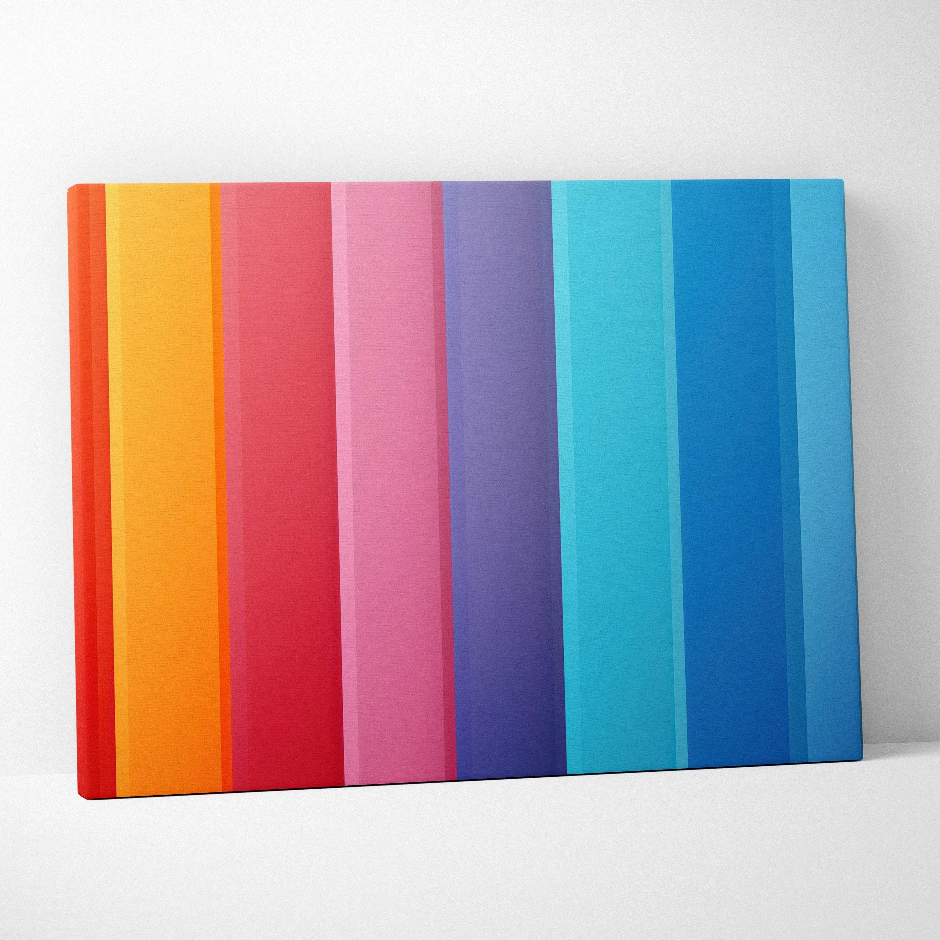 Vibrant abstract digital art canvas with vertical stripes in warm to cool tones, modern wall art.