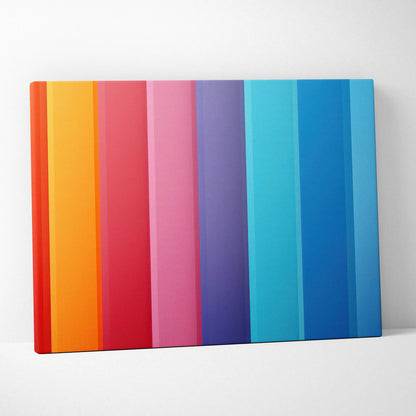 Vibrant abstract digital art canvas with vertical stripes in warm to cool tones, modern wall art.
