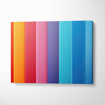 Vibrant abstract canvas art with vertical color bars in warm reds and cool blues wall art.