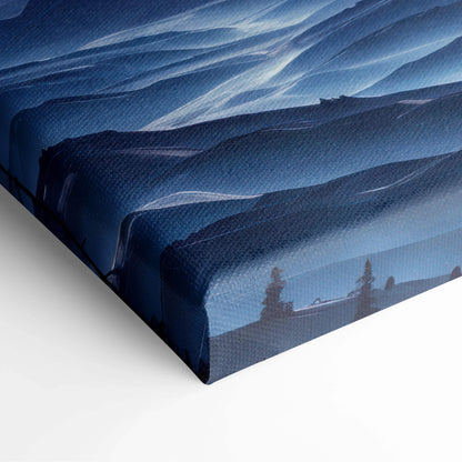 Epic sci-fi canvas print with blue alien landscape, textured fabric and white streaks