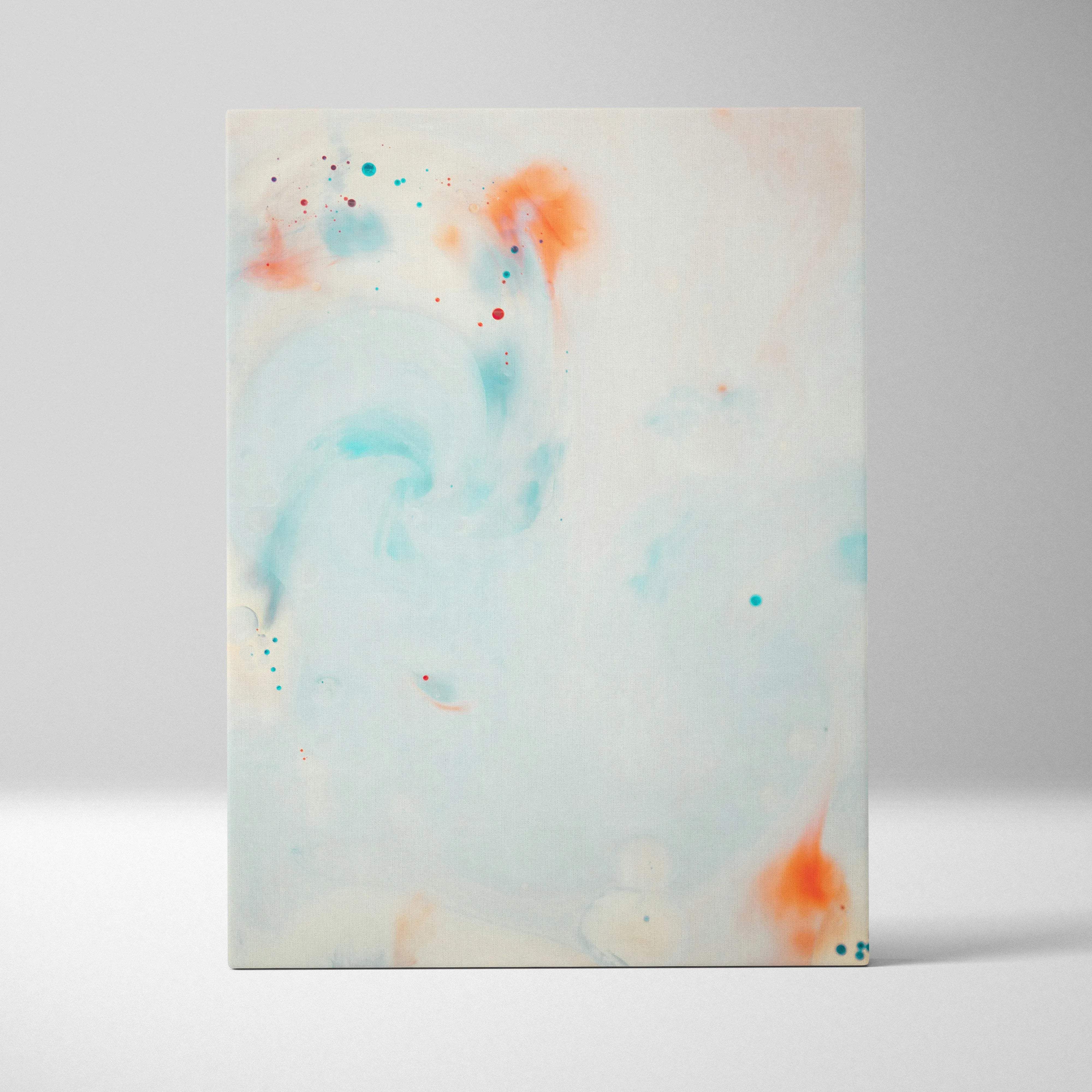 Abstract fluid art canvas with dreamy aqua coral watercolor swirls