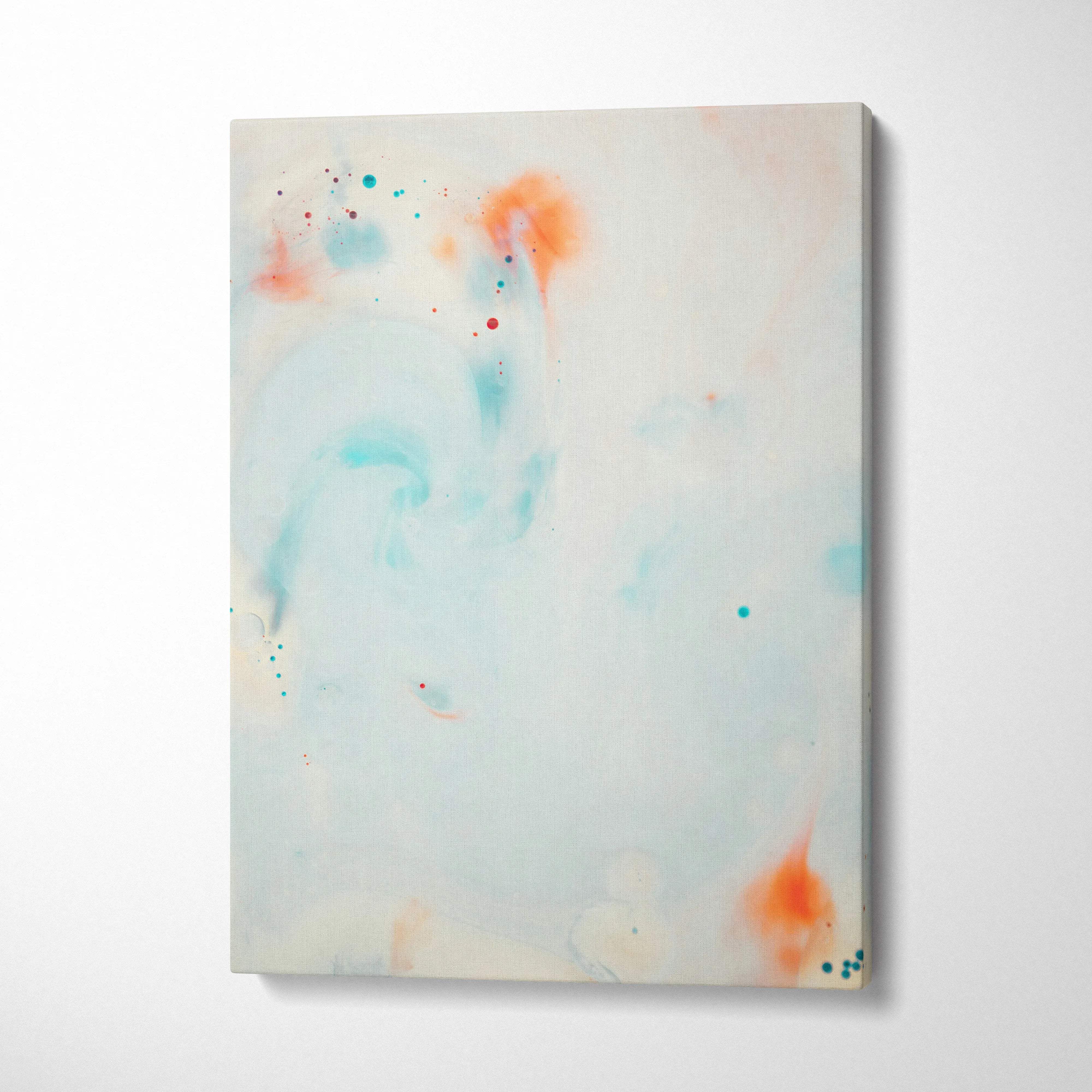 Abstract fluid art canvas with dreamy aqua coral watercolor swirls