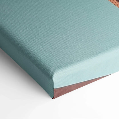 Light blue canvas stretched tightly over wooden frame edge, smooth texture, modern wall art canvas print.