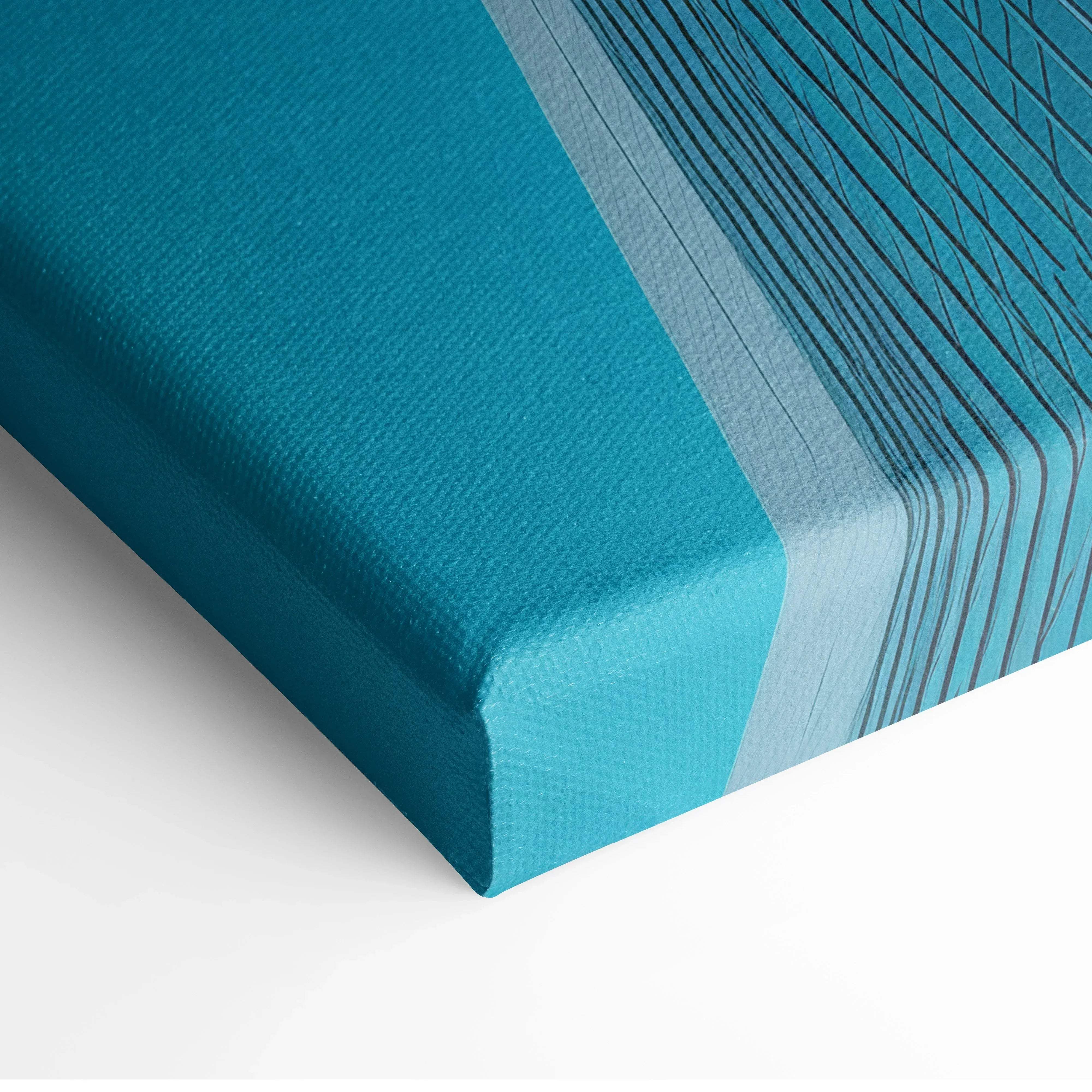 Teal canvas print with textured surface and diagonal black lines minimalistic architectural wall art for modern homes