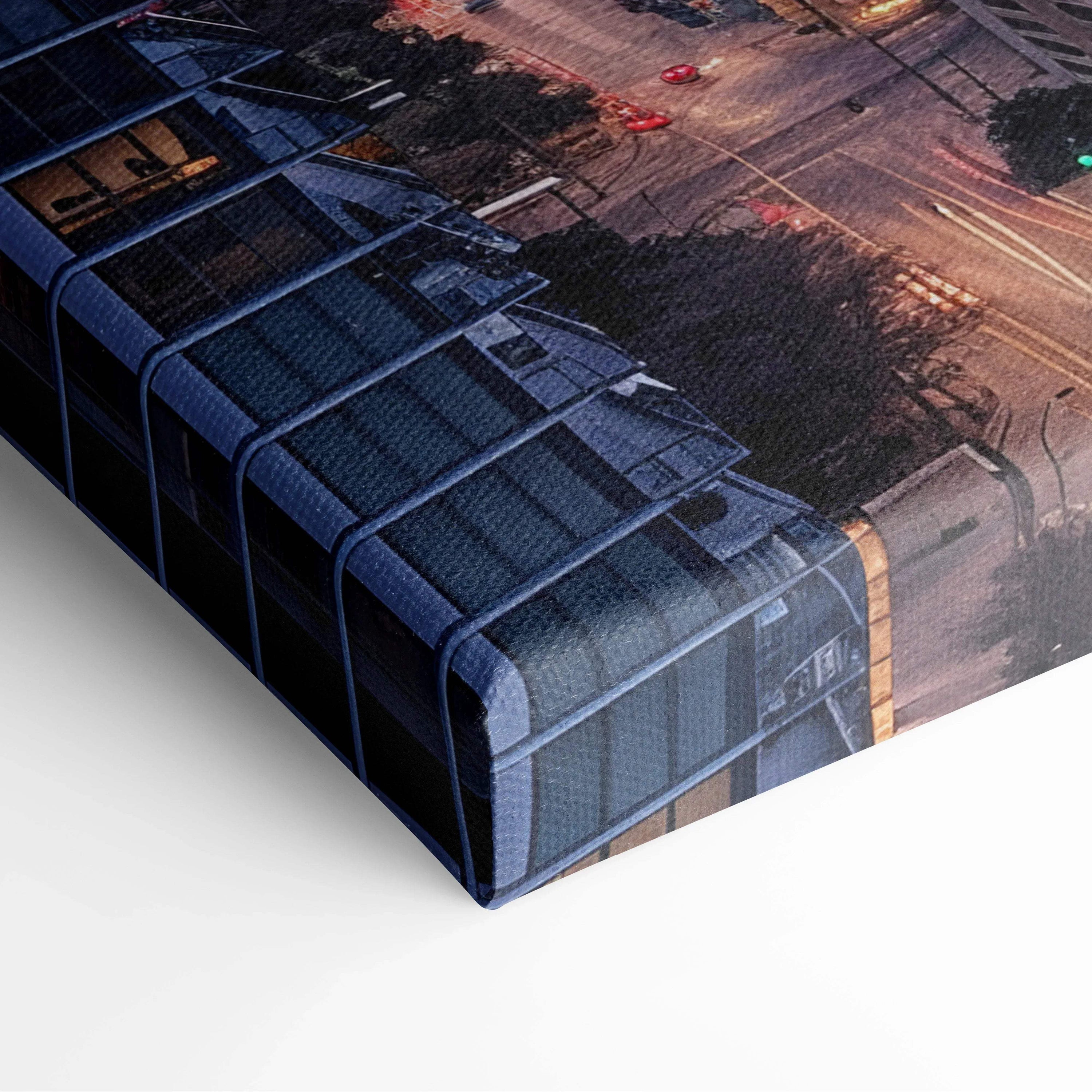 High-resolution canvas wall art featuring detailed architectural building design with urban street view.