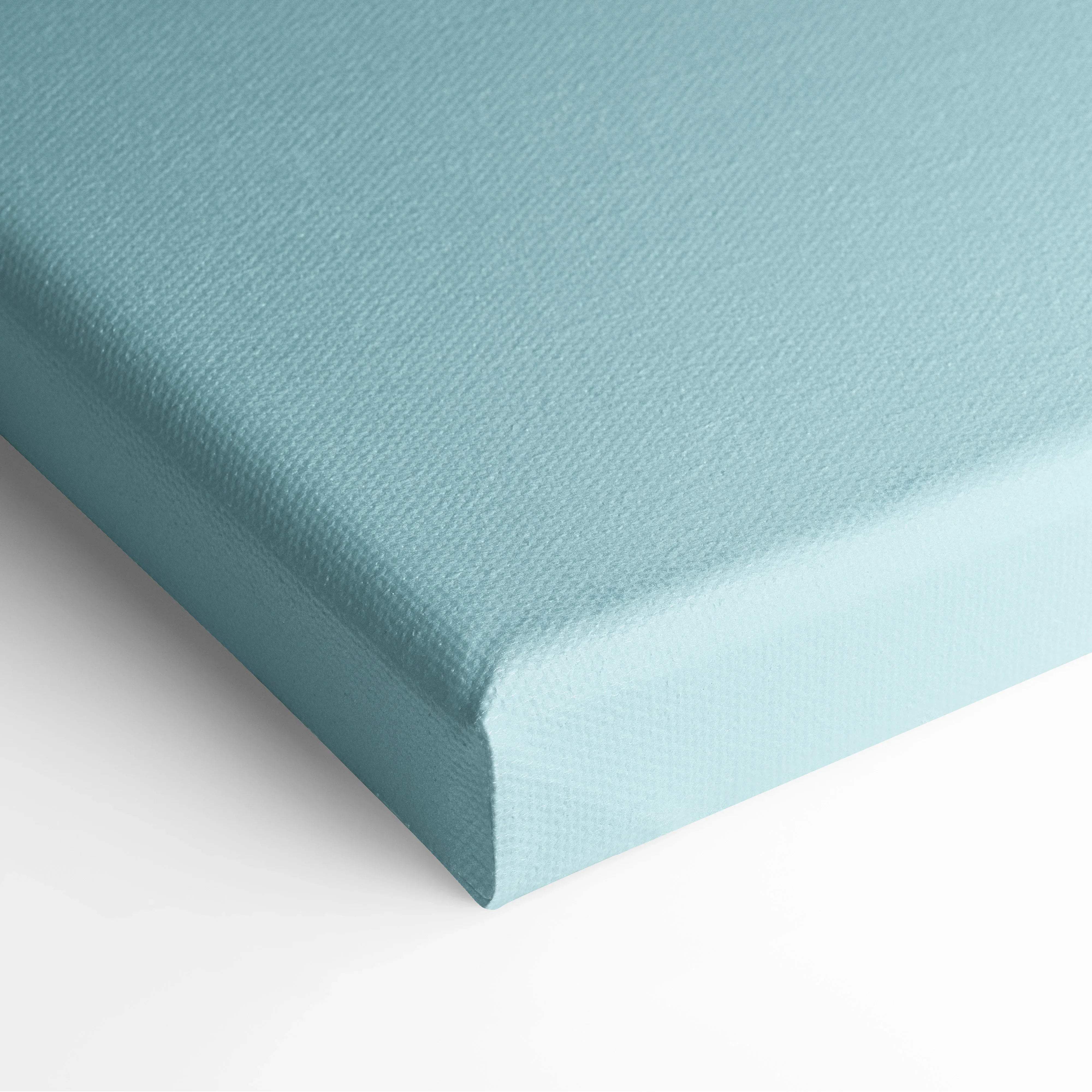 Pastel retro architecture canvas wall art with a soft teal woven texture and clean rounded edges in canvas material