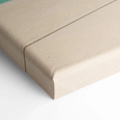Beige stretched canvas wall art corner with tight fabric and crisp, clean edges.