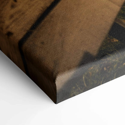 Close-up of canvas wall art print with textured brown and black nature-inspired design on thick edges.