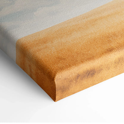Close-up of vibrant autumn nature canvas art with warm orange and beige tones wrapping around edge.