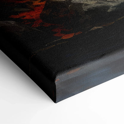 Close-up of autumn forest watercolor canvas wall art with rich orange and brown tones on textured canvas.