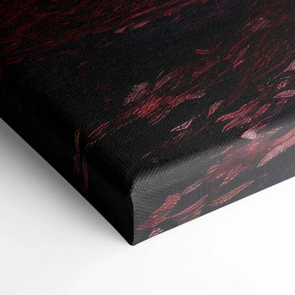 Dark canvas art with abstract red autumn leaf patterns and textured surface wall art.