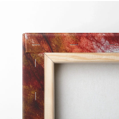 Close-up of wooden frame and textured edge of autumn leaves digital art canvas wall art.