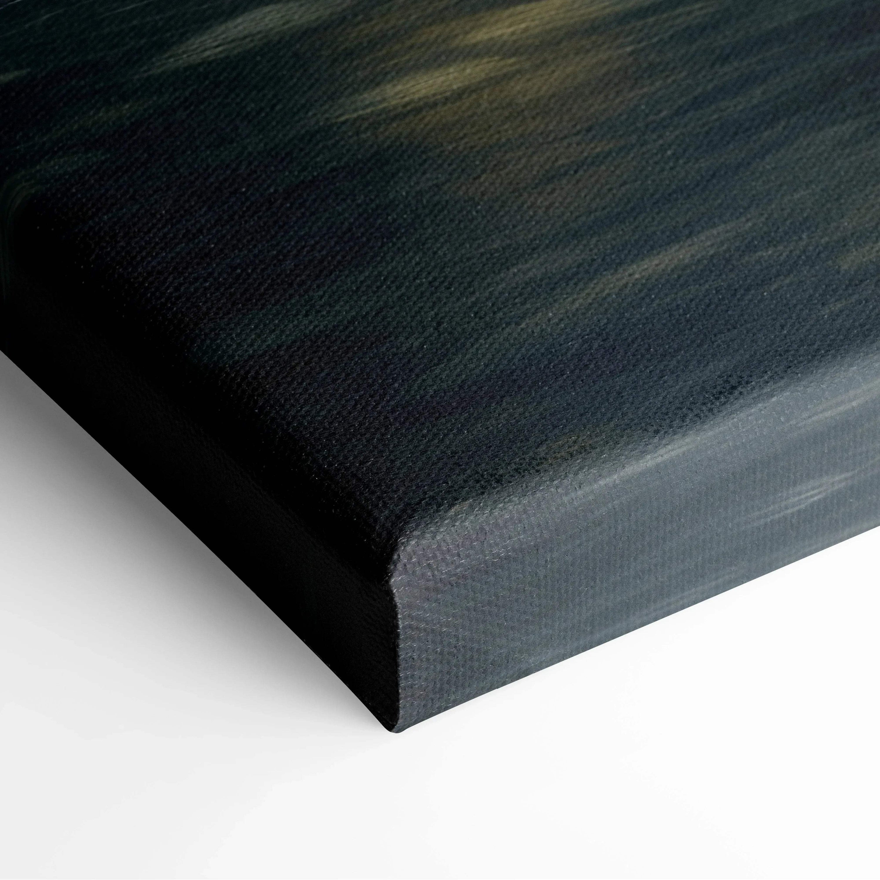 Dark moody canvas wall art corner with textured autumn nature digital art print.