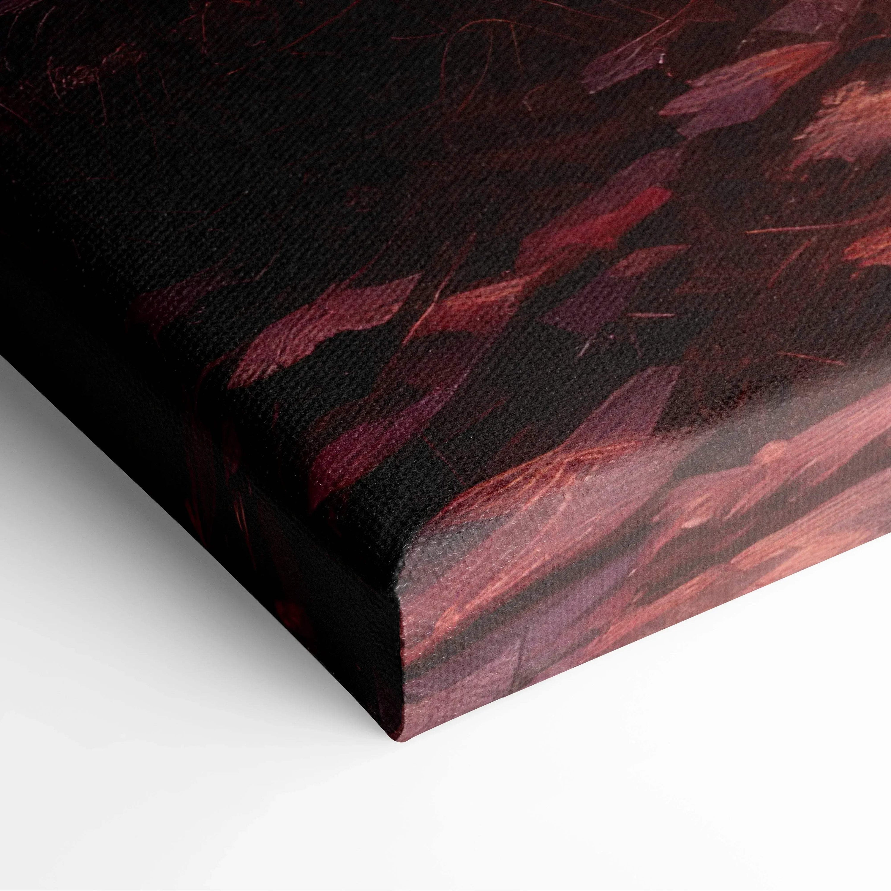 Autumn sunset canvas art with golden leaves and fiery red sky vibrant digital wall art.