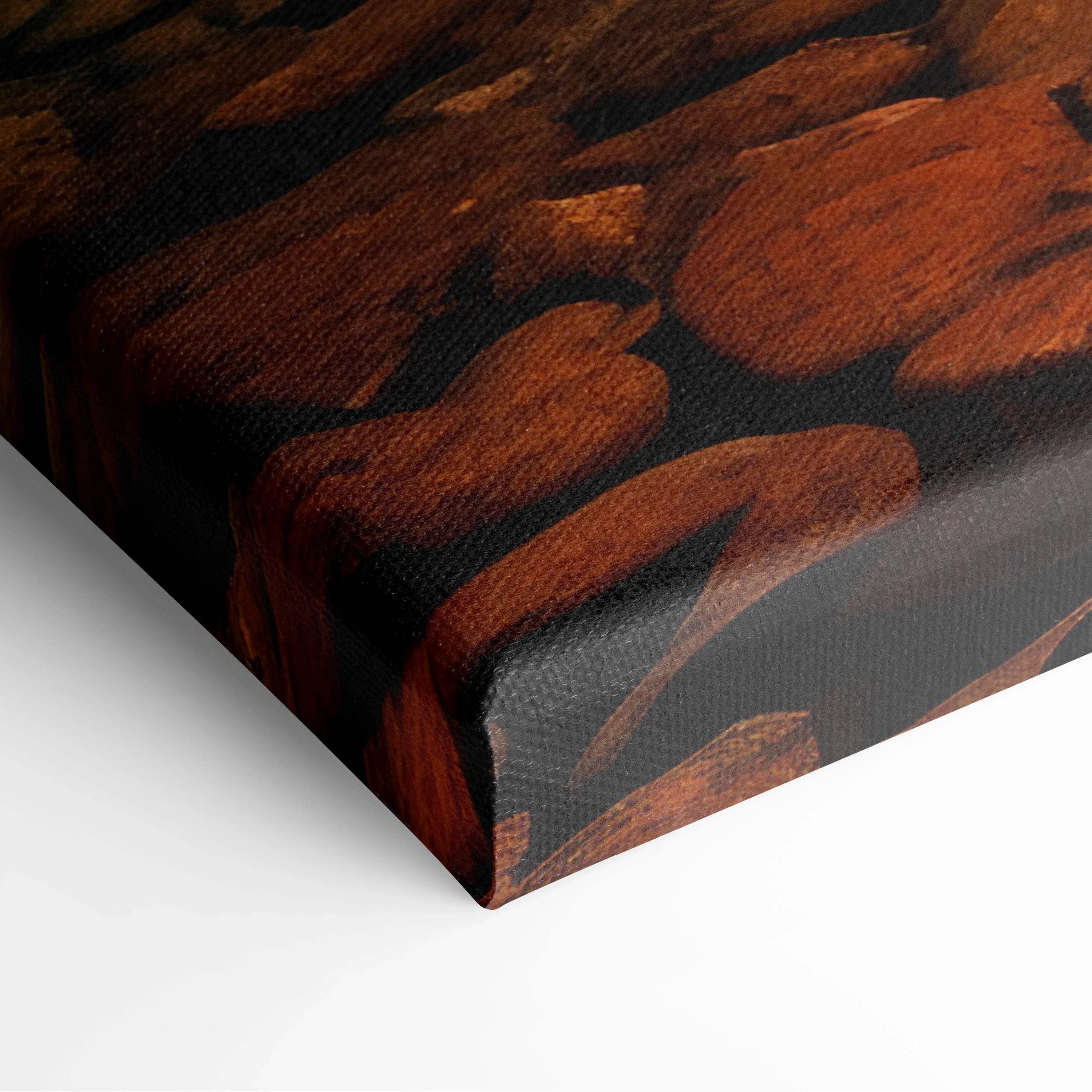 Autumn foliage digital art with vibrant orange and brown leaves on canvas wall art.