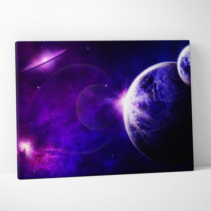 Epic purple blue nebula planets stars cosmic canvas wall art print