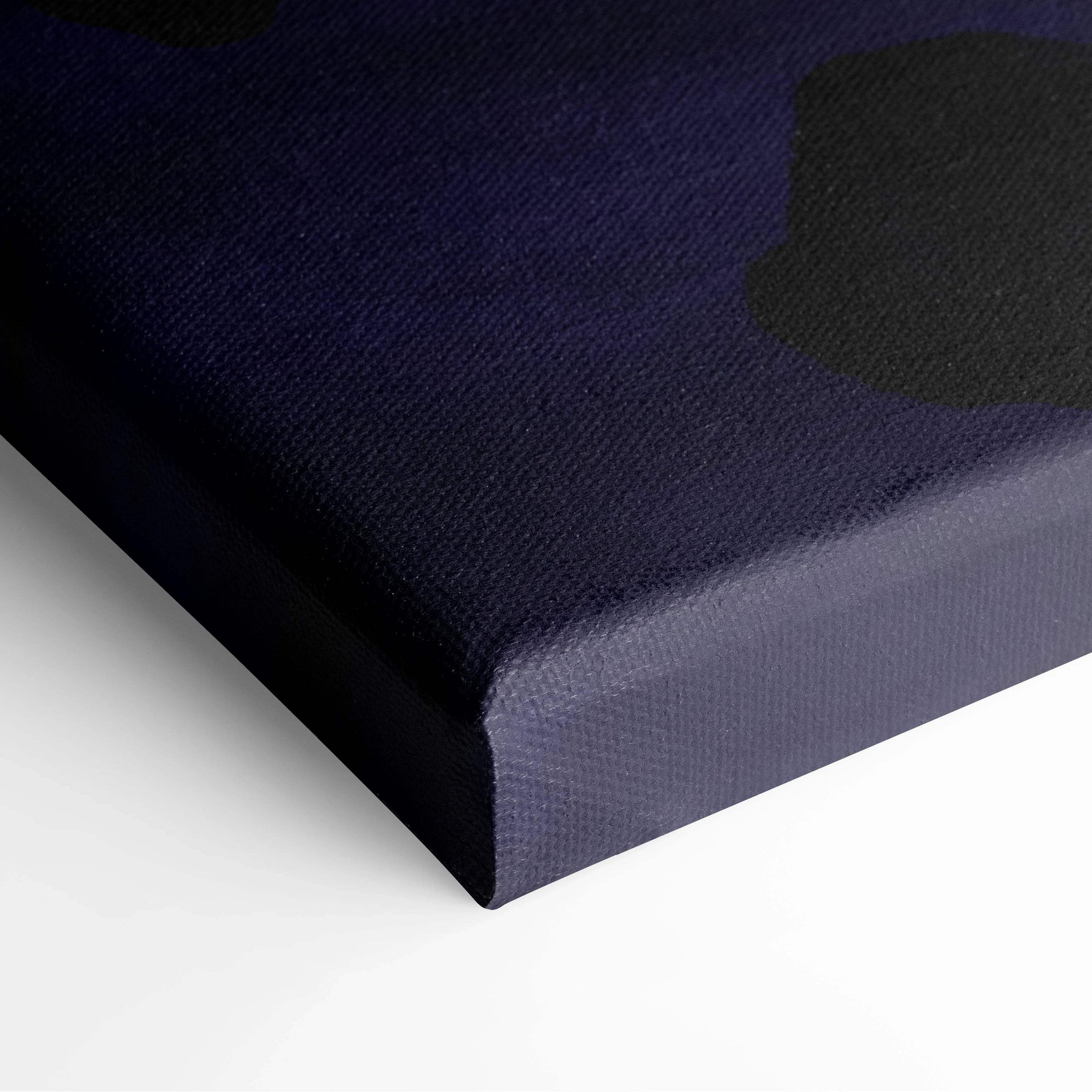 Dark navy textured canvas print of purple galaxy with glowing black hole