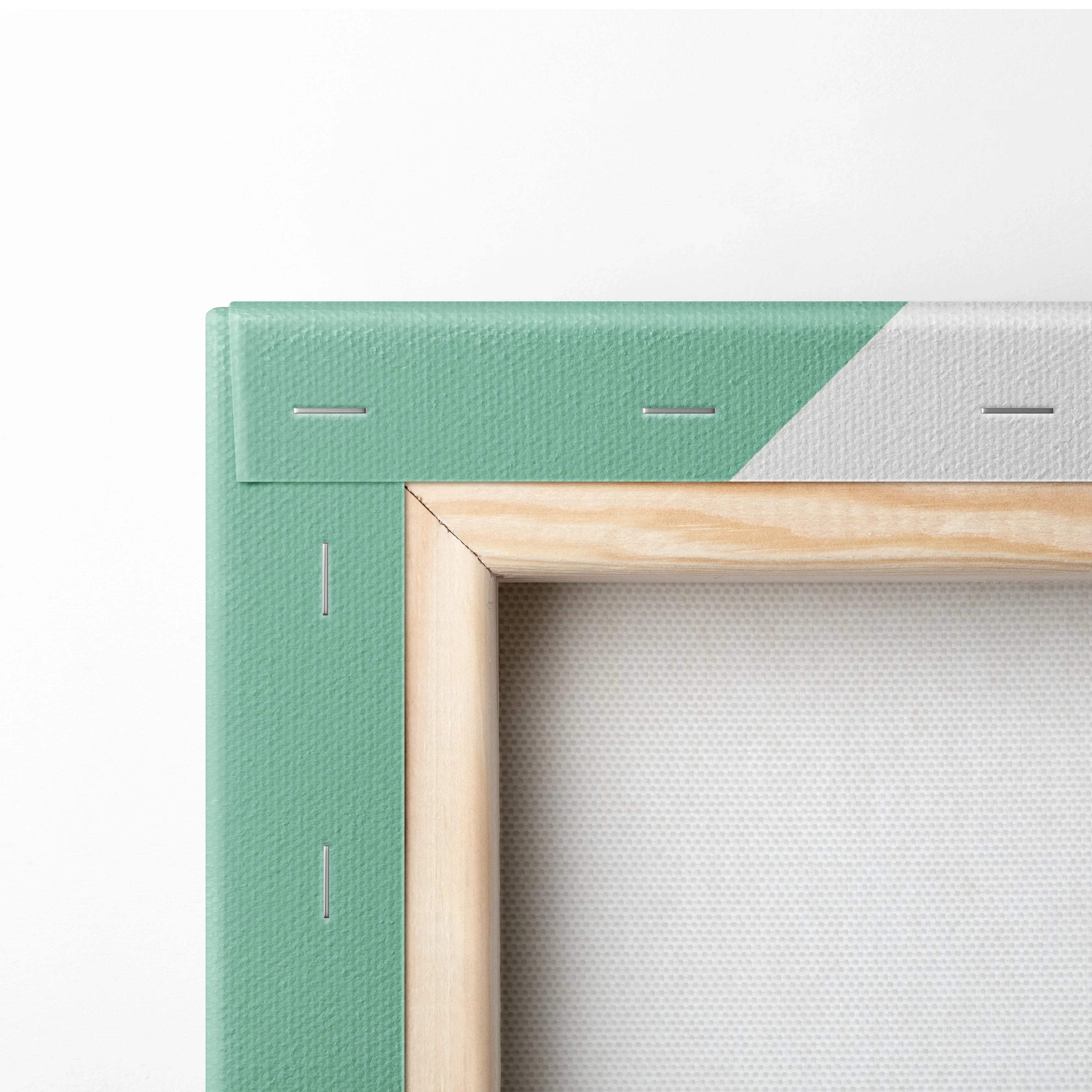 Mint green geometric abstract canvas wall art in light wood frame