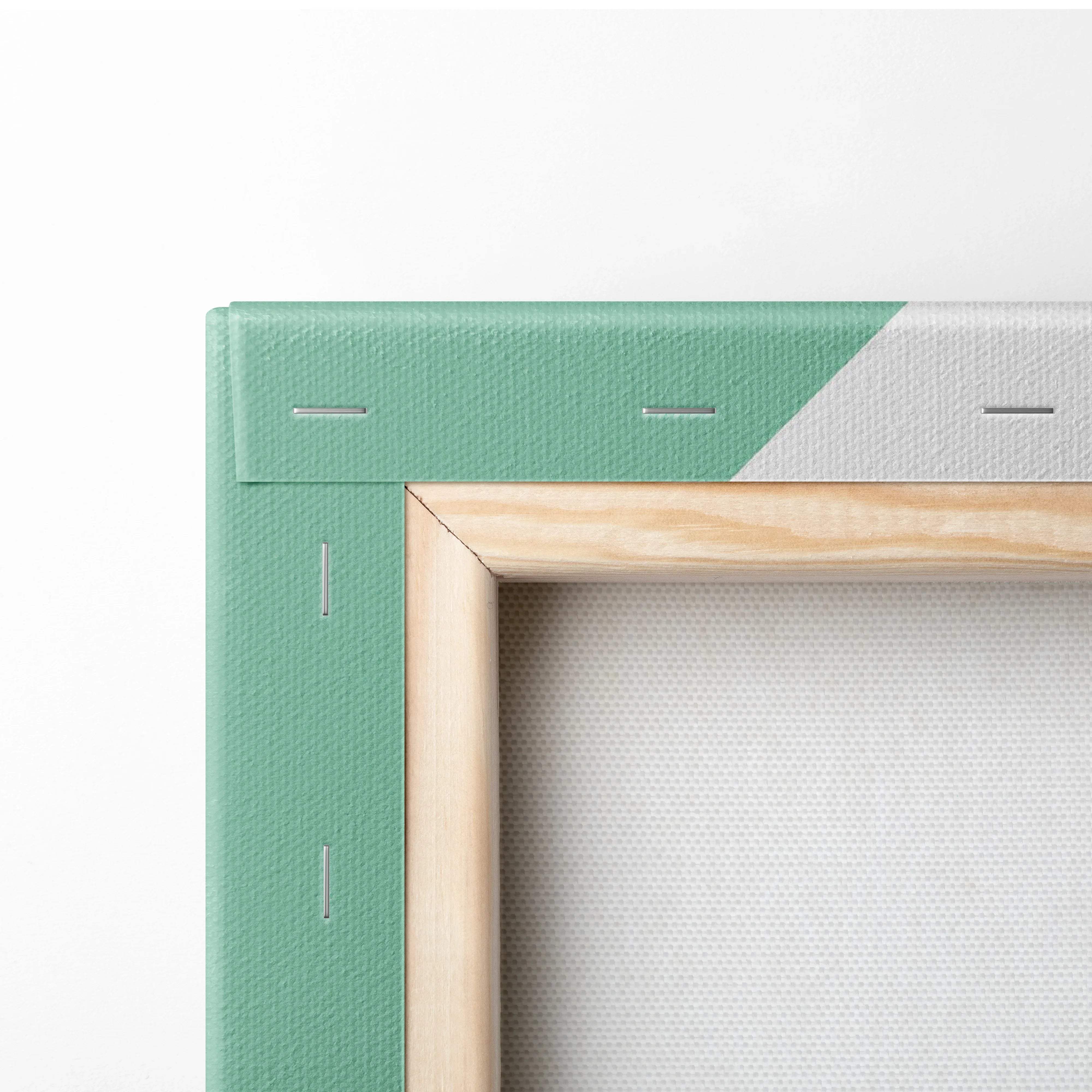Mint green geometric abstract canvas wall art in light wood frame