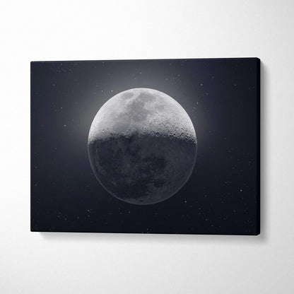 Black grayscale half-lit moon canvas print starry night sky midnight blue