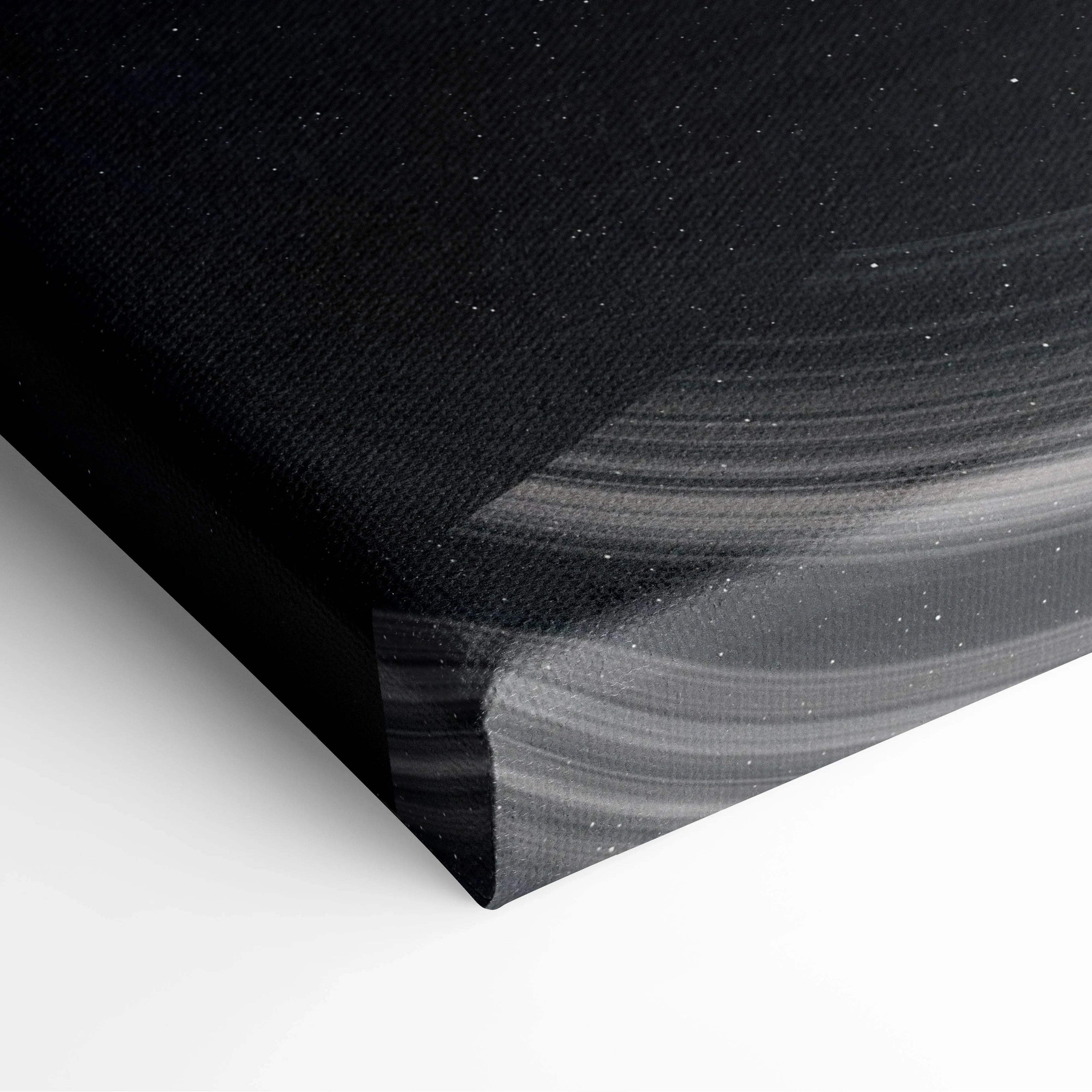 Black cosmic canvas print of ringed gas giant and Earth-like planet