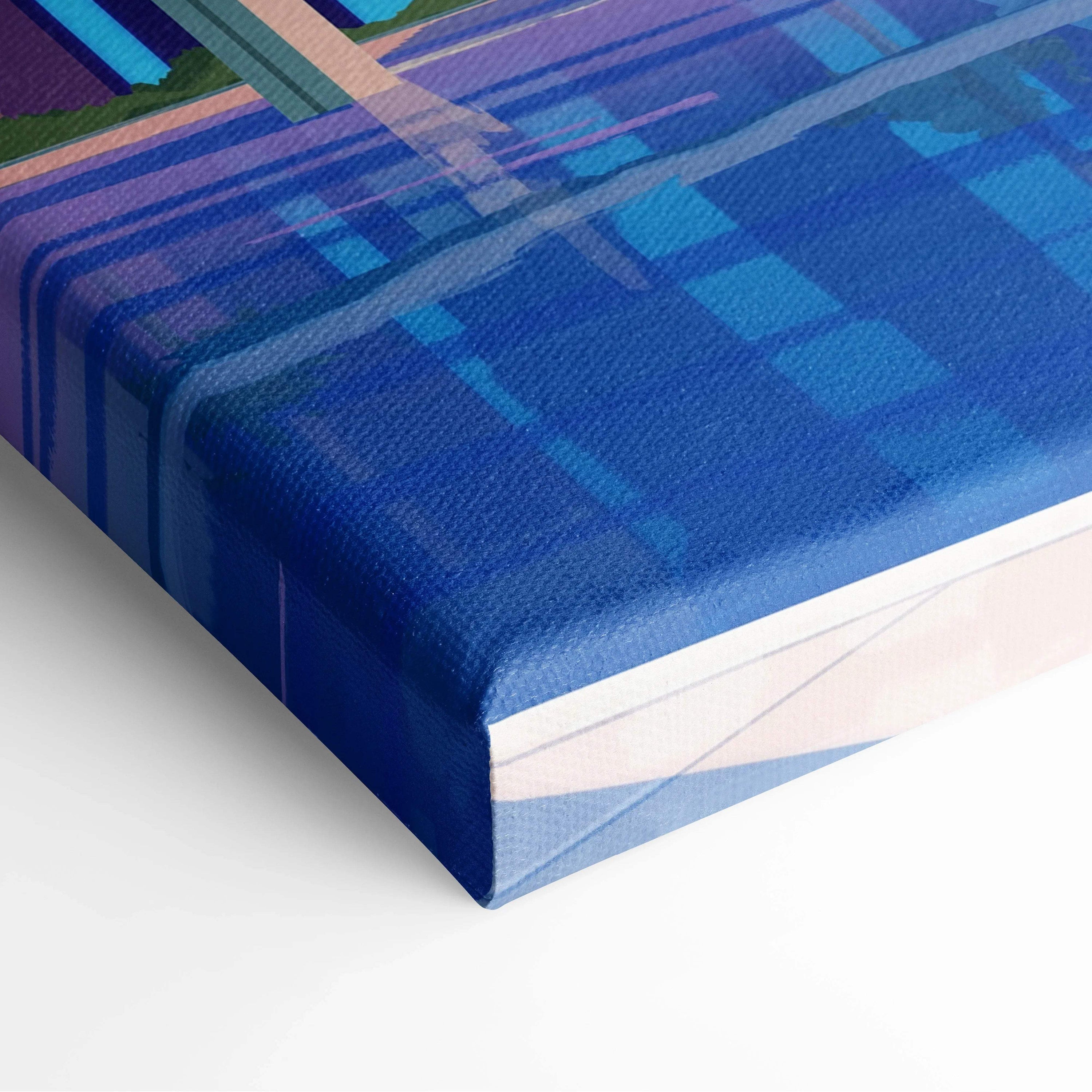 Blue textured abstract canvas print of modern city skyline sunset