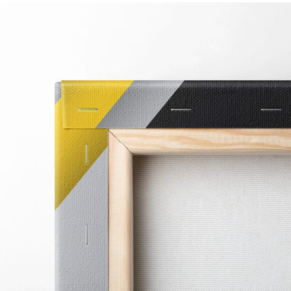 Modern geometric diagonal abstract canvas wall art in bold yellow, black, gray