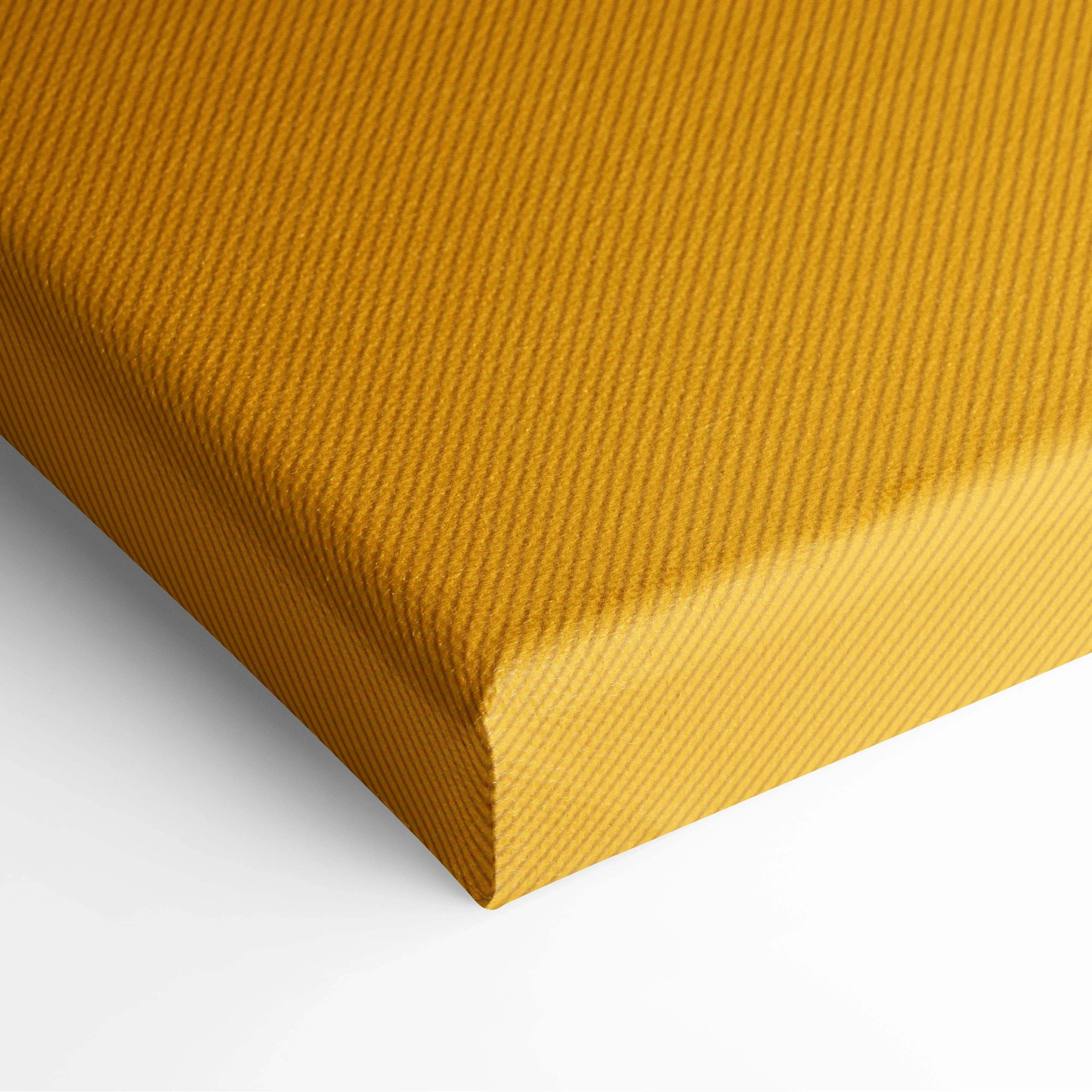 Golden-yellow ribbed canvas in geometric diagonal abstract wall art