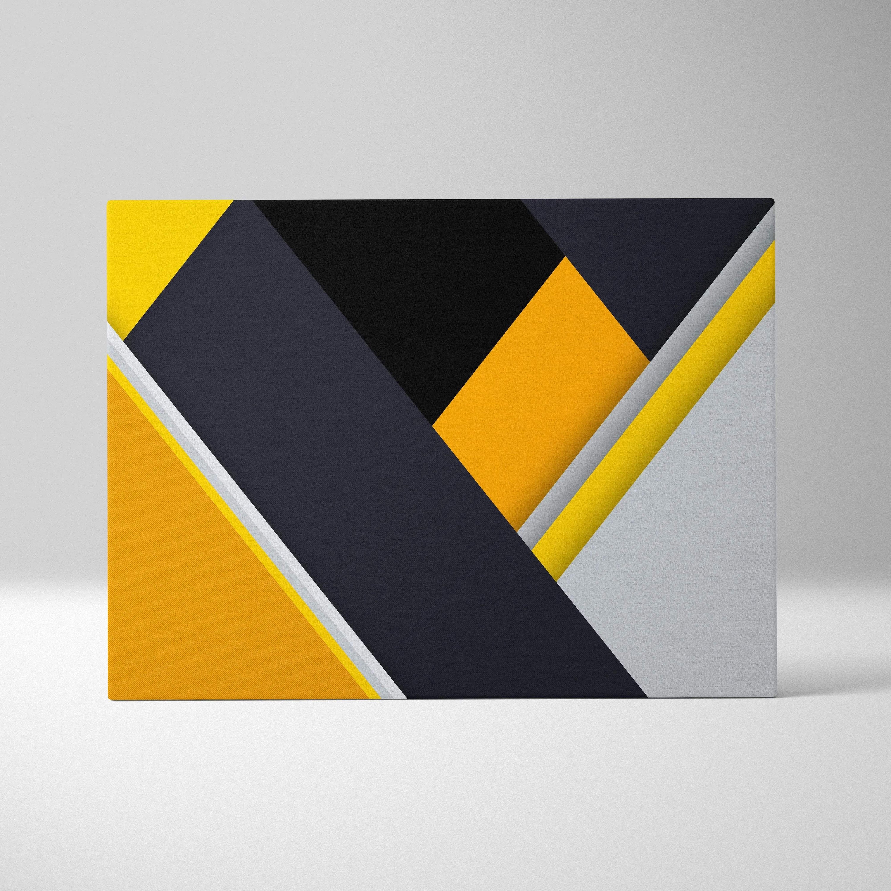 Modern geometric diagonal abstract canvas wall art in bold yellow navy white