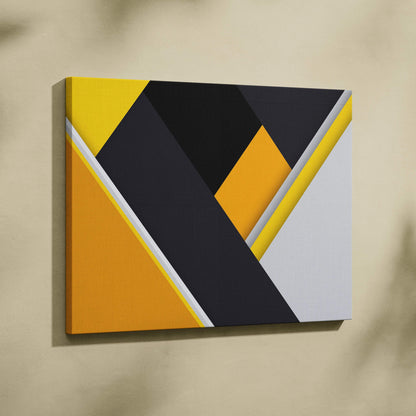 Modern geometric diagonal abstract canvas wall art in yellow black gray