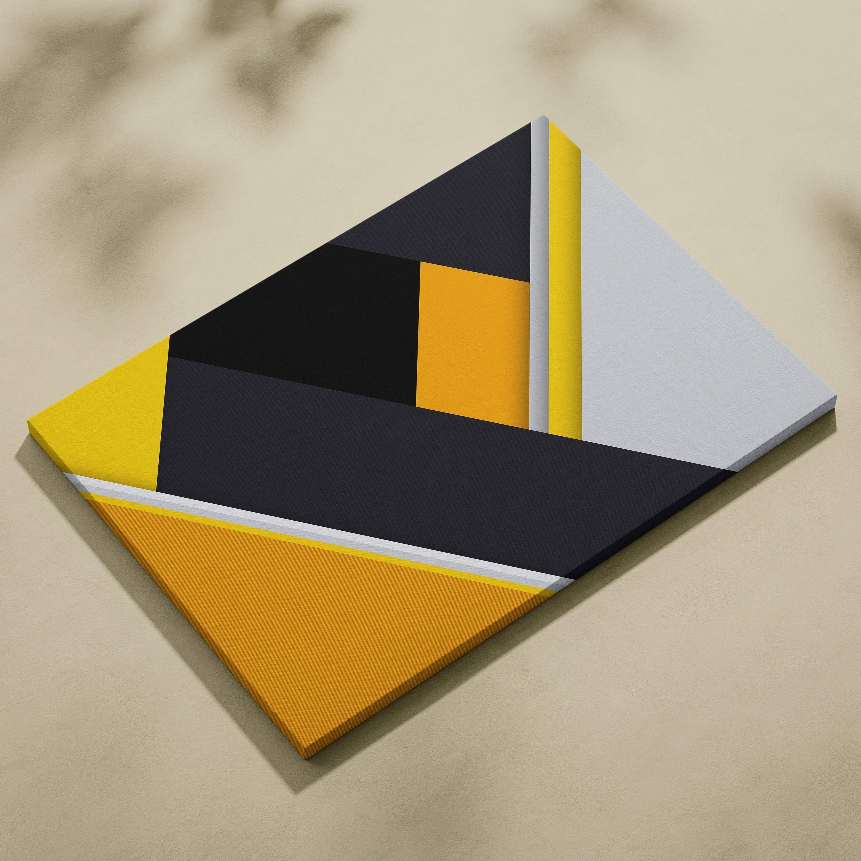 Modern geometric diagonal abstract canvas wall art in bold yellow, black, gray
