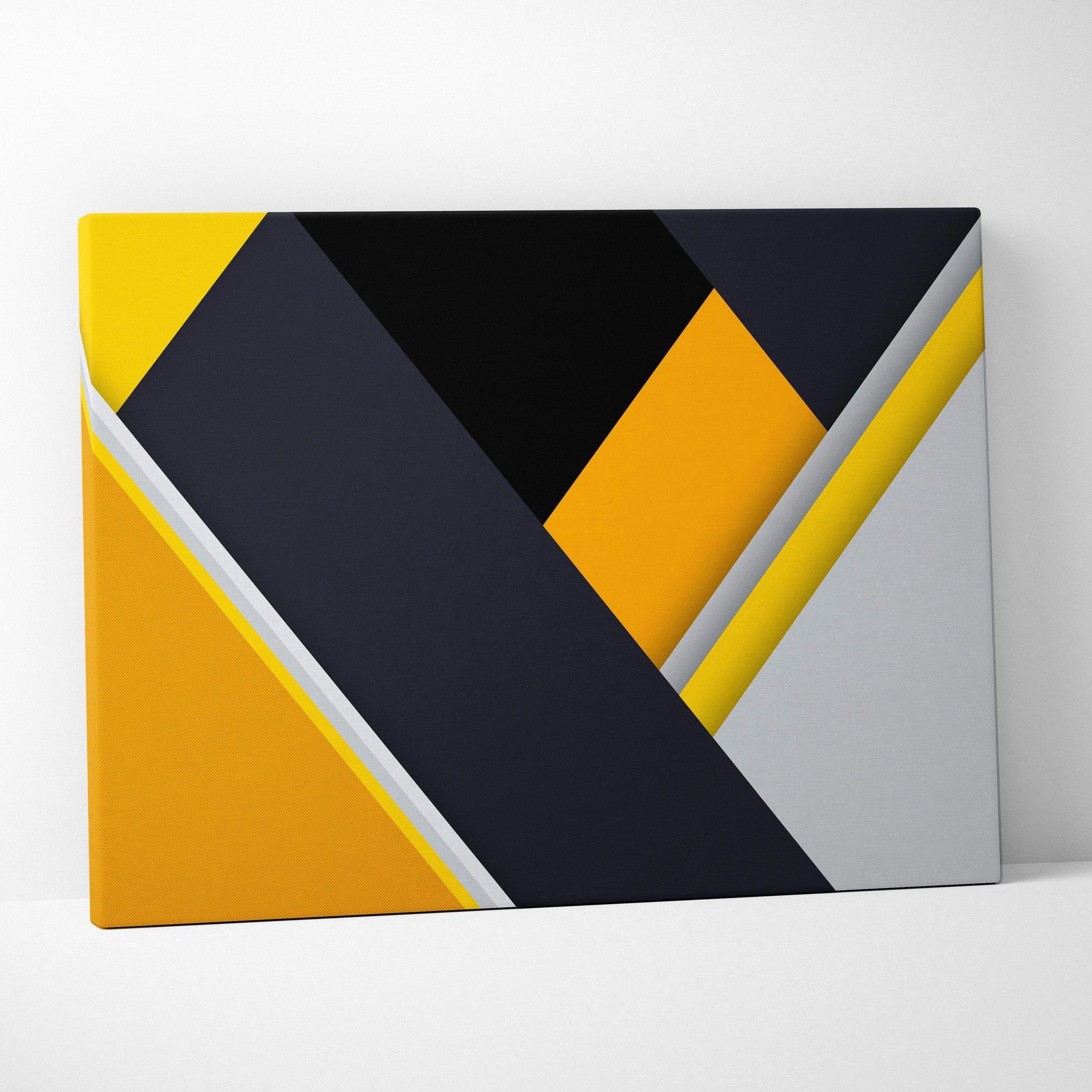 Modern geometric diagonal abstract canvas wall art in yellow navy white